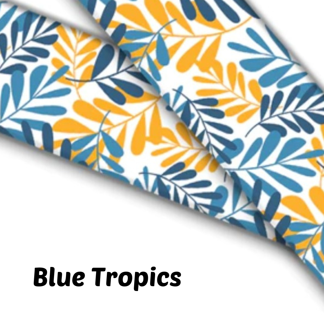 1.5" Wide Blue Tropics Printed BioThane® Quick Release Taper Down Collar