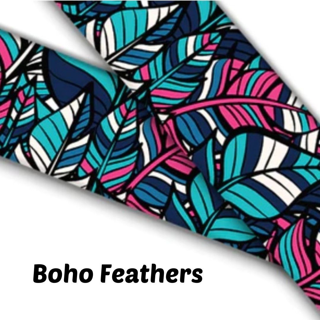 1.5" Wide Boho Feathers Printed BioThane® Quick Release Taper Down Collar