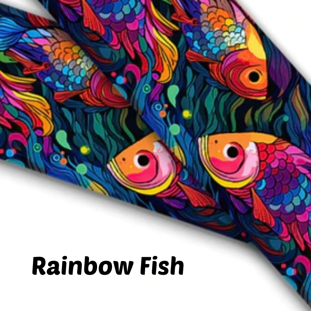 1" Wide Rainbow Fish Printed BioThane® Quick Release Taper Down Collar