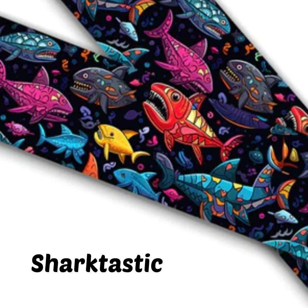 1" Wide Sharktastic Printed BioThane® Quick Release Taper Down Collar